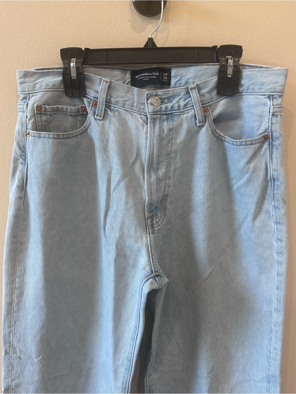 Abercrombie & Fitch Baggy Rigid Jeans Light Wash Skater Wide Leg Denim 34x34 - Picture 4 of 8